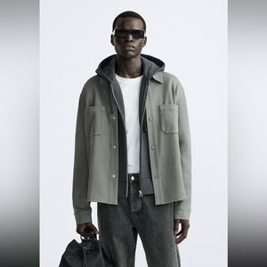 Zara , olive green, stretch pocket over-shirt, size M
